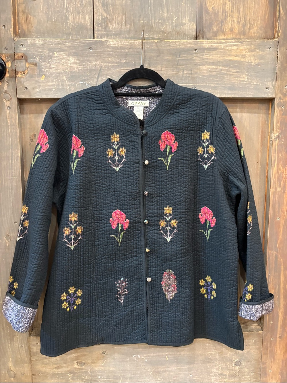 Orvis Women's Black Quilted reversible Asian inspired Jacket XL Vintage -RARE